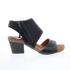 Sofft Open Toe Black Leather Zip-Up Heeled Sandals Women’s 7.5, Block Heel Milan